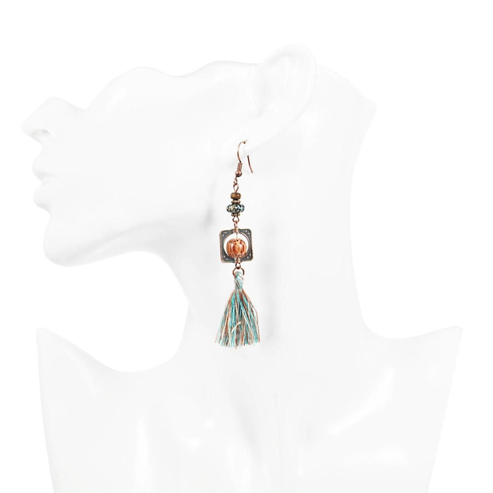 Tribal Bohemian Tassel Dangle Earrings - Picture 3 of 6
